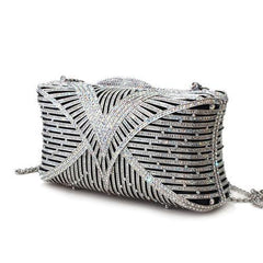 Alamode Imitation Rhodium White Metal Clutch with Top Grade Crystal in White - Flyclothing LLC