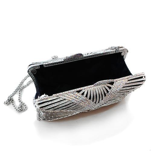 Alamode Imitation Rhodium White Metal Clutch with Top Grade Crystal in White - Alamode