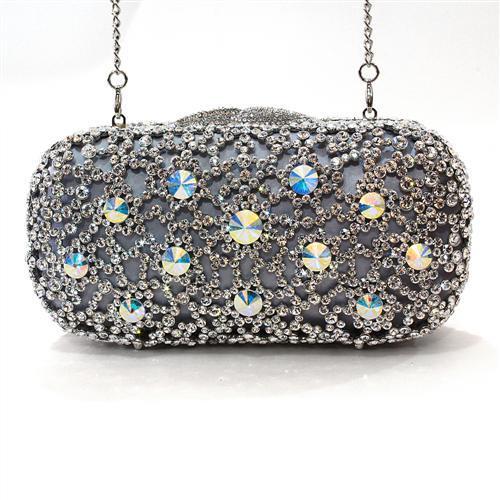 Alamode Imitation Rhodium White Metal Clutch with Top Grade Crystal in White