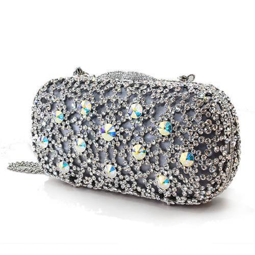 Alamode Imitation Rhodium White Metal Clutch with Top Grade Crystal in White - Flyclothing LLC