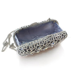 Alamode Imitation Rhodium White Metal Clutch with Top Grade Crystal in White - Flyclothing LLC