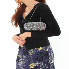 Alamode Imitation Rhodium White Metal Clutch with Top Grade Crystal in White - Flyclothing LLC