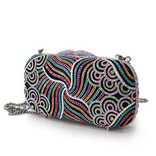 Alamode Imitation Rhodium White Metal Clutch with Top Grade Crystal in Multi Color - Flyclothing LLC