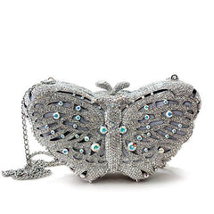 Alamode Imitation Rhodium White Metal Clutch with Top Grade Crystal in White