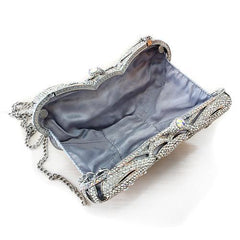 Alamode Imitation Rhodium White Metal Clutch with Top Grade Crystal in White - Flyclothing LLC