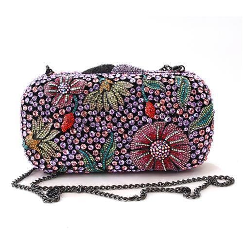 Alamode Ruthenium White Metal Clutch with Top Grade Crystal in Multi Color - Alamode