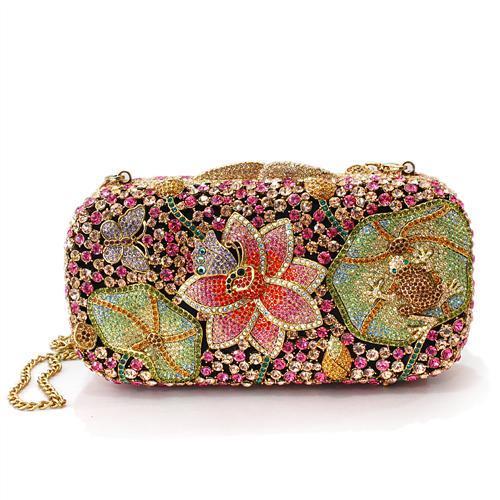 Alamode Ancientry Gold White Metal Clutch with Top Grade Crystal in Multi Color