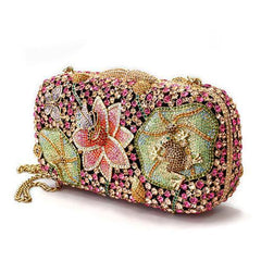 Alamode Ancientry Gold White Metal Clutch with Top Grade Crystal in Multi Color - Flyclothing LLC