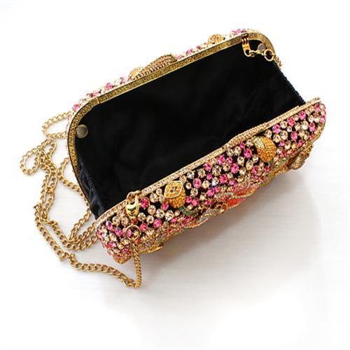 Alamode Ancientry Gold White Metal Clutch with Top Grade Crystal in Multi Color - Flyclothing LLC