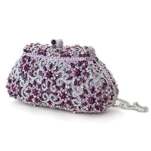 Alamode Imitation Rhodium White Metal Clutch with Top Grade Crystal in Multi Color - Flyclothing LLC