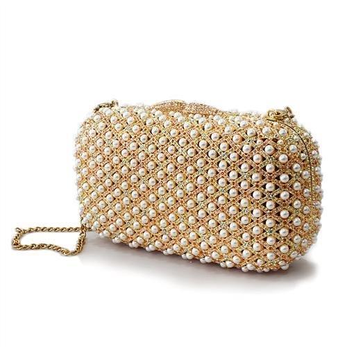 Alamode Gold White Metal Clutch with Top Grade Crystal in Multi Color - Flyclothing LLC