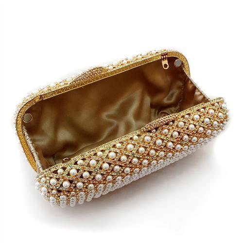 Alamode Gold White Metal Clutch with Top Grade Crystal in Multi Color - Flyclothing LLC