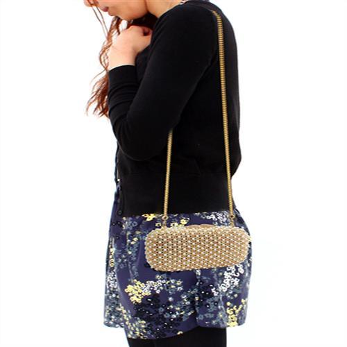 Alamode Gold White Metal Clutch with Top Grade Crystal in Multi Color - Flyclothing LLC