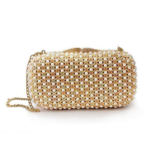 Alamode Gold White Metal Clutch with Top Grade Crystal in Multi Color