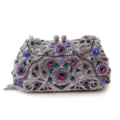 Alamode Imitation Rhodium White Metal Clutch with Top Grade Crystal in Multi Color