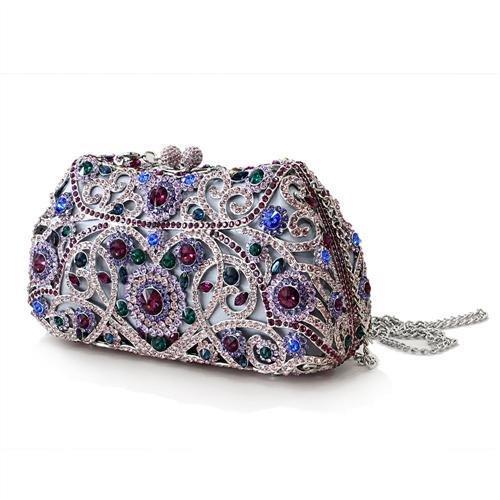 Alamode Imitation Rhodium White Metal Clutch with Top Grade Crystal in Multi Color - Flyclothing LLC