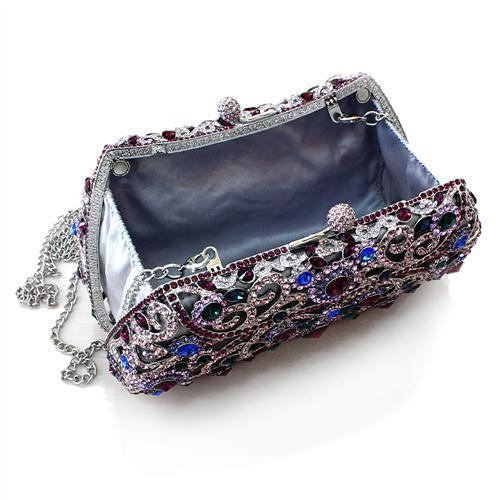 Alamode Imitation Rhodium White Metal Clutch with Top Grade Crystal in Multi Color - Flyclothing LLC