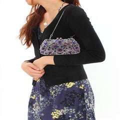 Alamode Imitation Rhodium White Metal Clutch with Top Grade Crystal in Multi Color - Flyclothing LLC