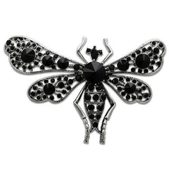 Alamode Imitation Rhodium White Metal Brooches with Top Grade Crystal in Jet - Alamode