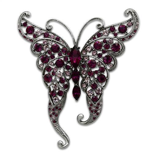 Alamode Imitation Rhodium White Metal Brooches with Top Grade Crystal in Multi Color