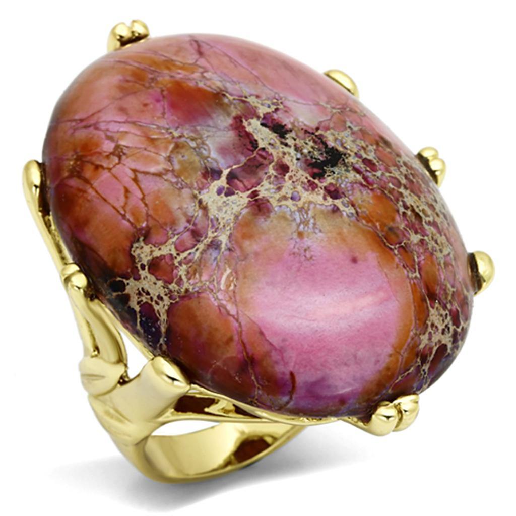 Alamode Gold Brass Ring with Synthetic Jade in Light Amethyst