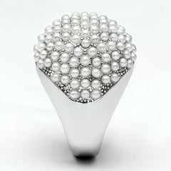 Alamode Rhodium Brass Ring with Synthetic Pearl in White - Flyclothing LLC