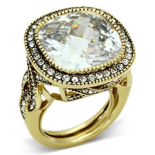 Alamode Gold Brass Ring with AAA Grade CZ in Clear