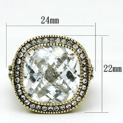 Alamode Gold Brass Ring with AAA Grade CZ in Clear - Flyclothing LLC