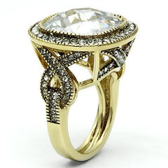 Alamode Gold Brass Ring with AAA Grade CZ in Clear - Flyclothing LLC