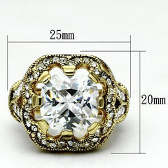 Alamode Gold Brass Ring with AAA Grade CZ in Clear - Flyclothing LLC