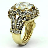 Alamode Gold Brass Ring with AAA Grade CZ in Clear - Flyclothing LLC