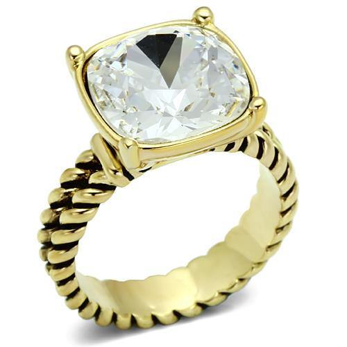 Alamode Gold Brass Ring with AAA Grade CZ in Clear