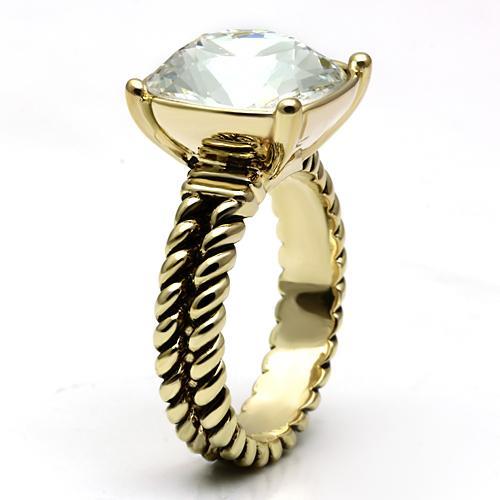 Alamode Gold Brass Ring with AAA Grade CZ in Clear - Flyclothing LLC