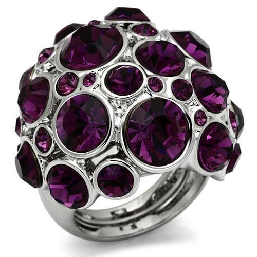 Alamode Rhodium Brass Ring with Top Grade Crystal in Amethyst - Alamode