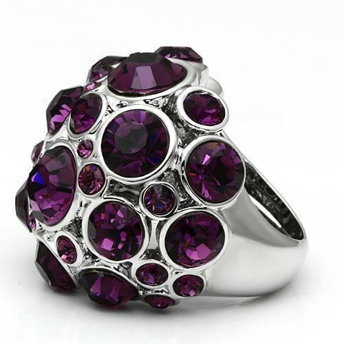 Alamode Rhodium Brass Ring with Top Grade Crystal in Amethyst - Alamode