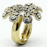 Alamode Gold Brass Ring with Top Grade Crystal in Clear - Flyclothing LLC