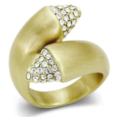 Alamode Gold & Brush Brass Ring with Top Grade Crystal in Clear