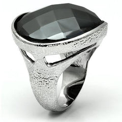 Alamode Rhodium Brass Ring with Synthetic Hematite in Hematite - Flyclothing LLC