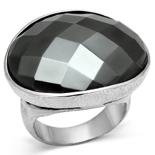 Alamode Rhodium Brass Ring with Synthetic Hematite in Hematite