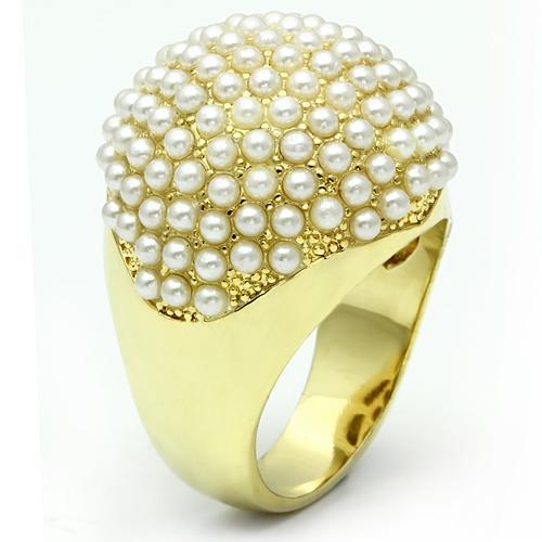 Alamode Gold Brass Ring with Synthetic Pearl in White - Flyclothing LLC