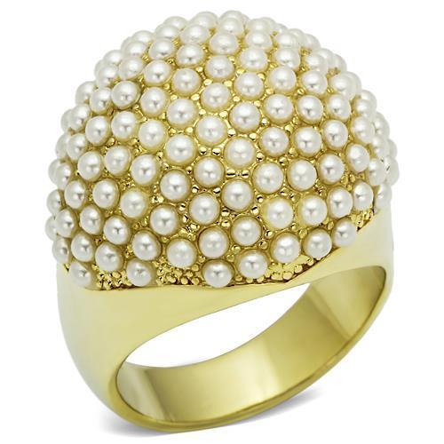 Alamode Gold Brass Ring with Synthetic Pearl in White