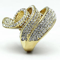 Alamode Gold Brass Ring with Top Grade Crystal in Light Smoked - Flyclothing LLC