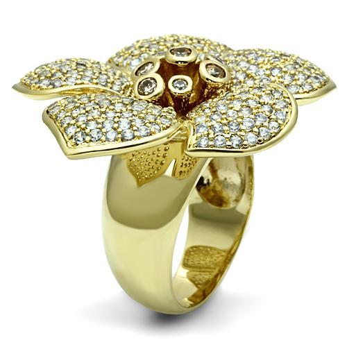 Alamode Gold Brass Ring with AAA Grade CZ in Champagne - Flyclothing LLC