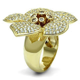 Alamode Gold Brass Ring with AAA Grade CZ in Champagne - Flyclothing LLC