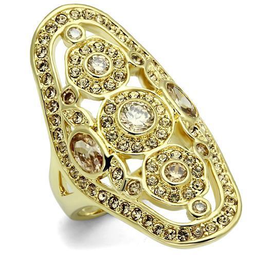 Alamode Gold Brass Ring with AAA Grade CZ in Champagne