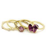 Alamode Gold Brass Ring with Synthetic Synthetic Glass in Amethyst