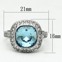 Alamode Rhodium Brass Ring with Top Grade Crystal in Sea Blue - Alamode