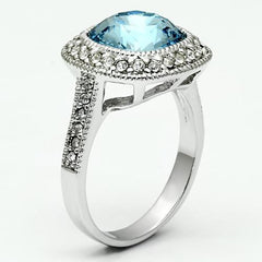 Alamode Rhodium Brass Ring with Top Grade Crystal in Sea Blue - Alamode