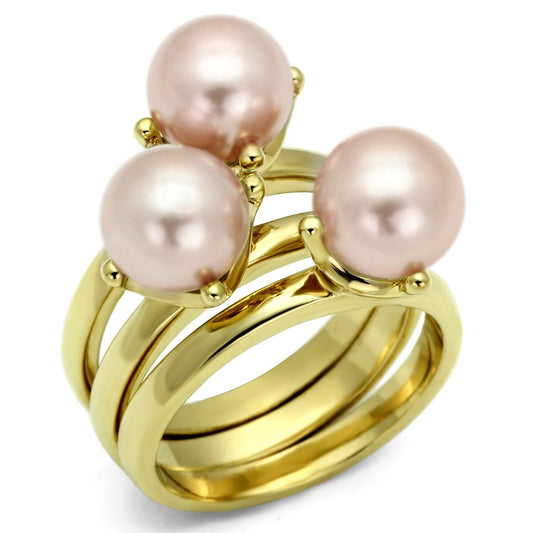 Alamode Gold Brass Ring with Synthetic Pearl in Light Rose