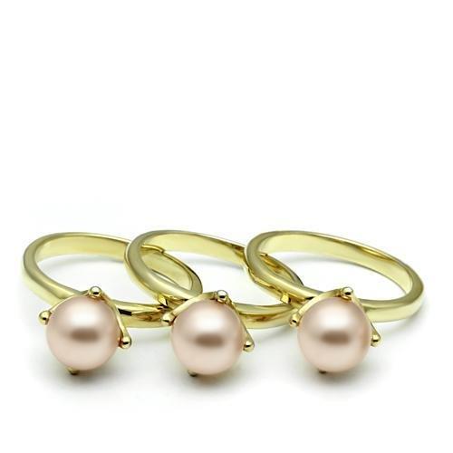 Alamode Gold Brass Ring with Synthetic Pearl in Light Rose - Flyclothing LLC